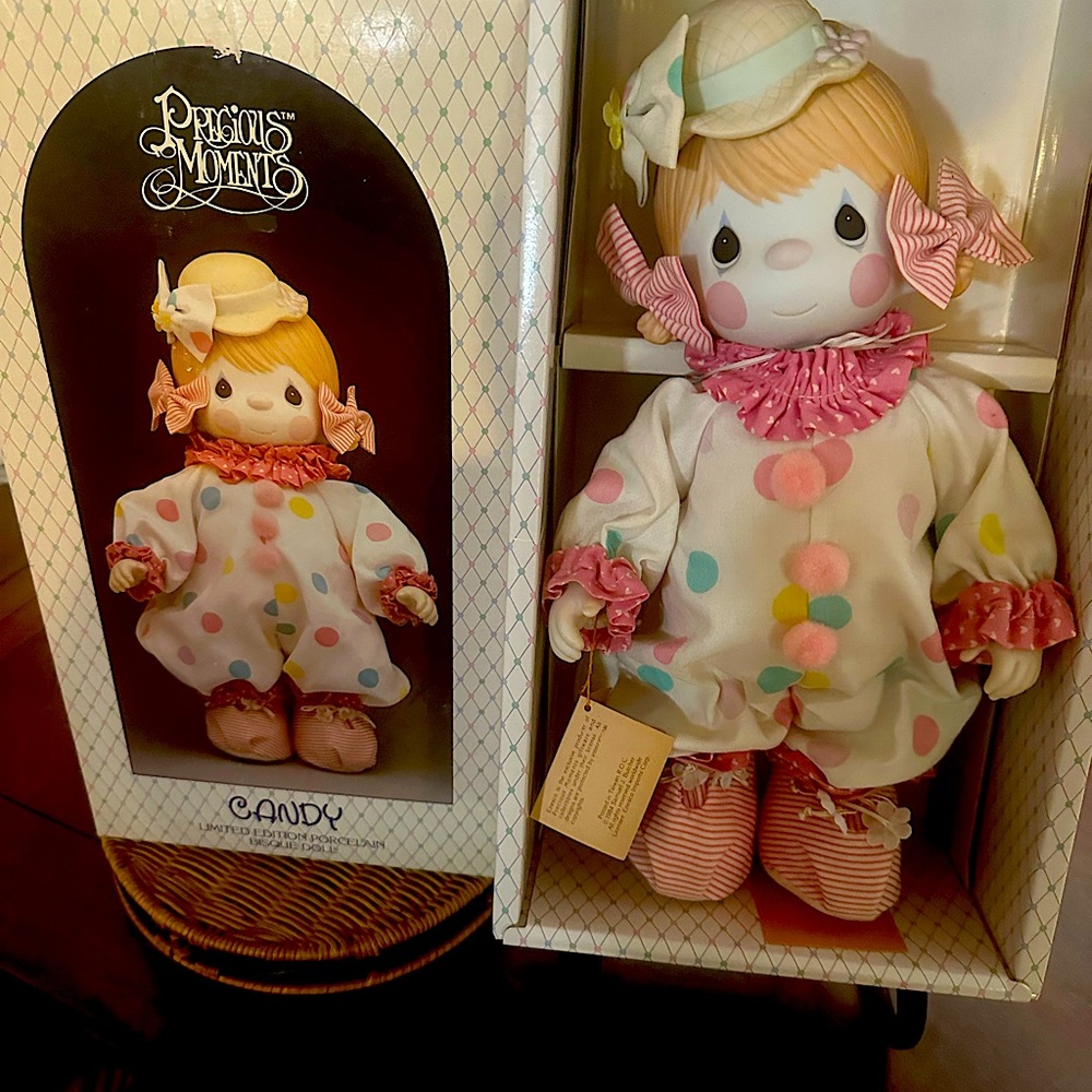 VTG Precious Moments Candy Porcelain Bisque Clown Doll